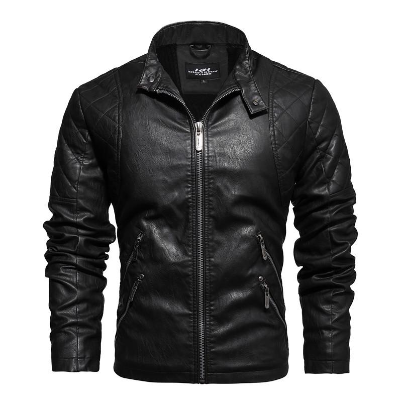 

2021 Men s Plus Velvet PU Leather Jacket - Washed Style for Autumn/Winter XXL