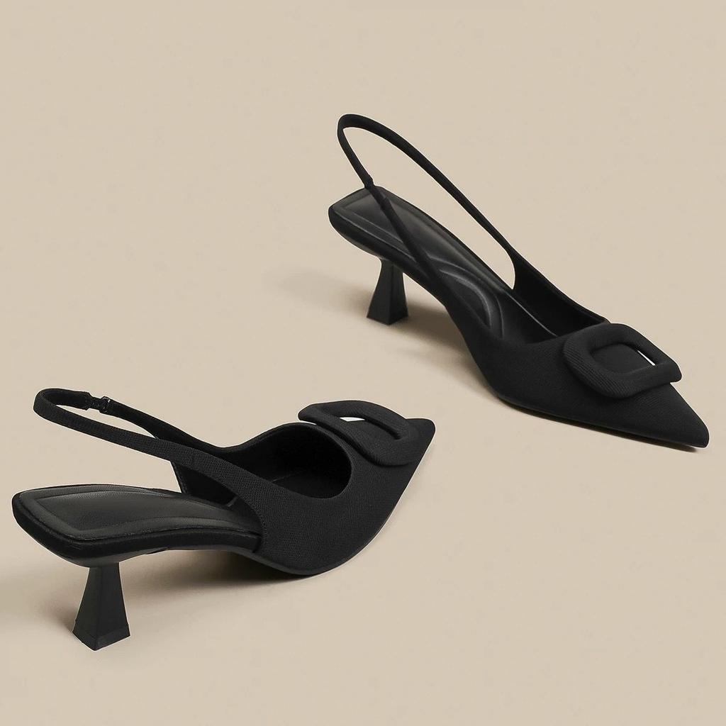 Internet celebrities popular pointed high heels women's thin heel with square buckle bag head sandals summer skirt women's shoes
