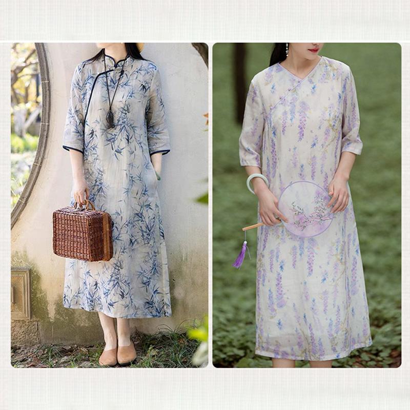 150X50Cm Summer Thin Linen Printing Fabric New Chinese Style Dress Fabric Figure Retro National Cheongsam Hanfu Shirt Fabric