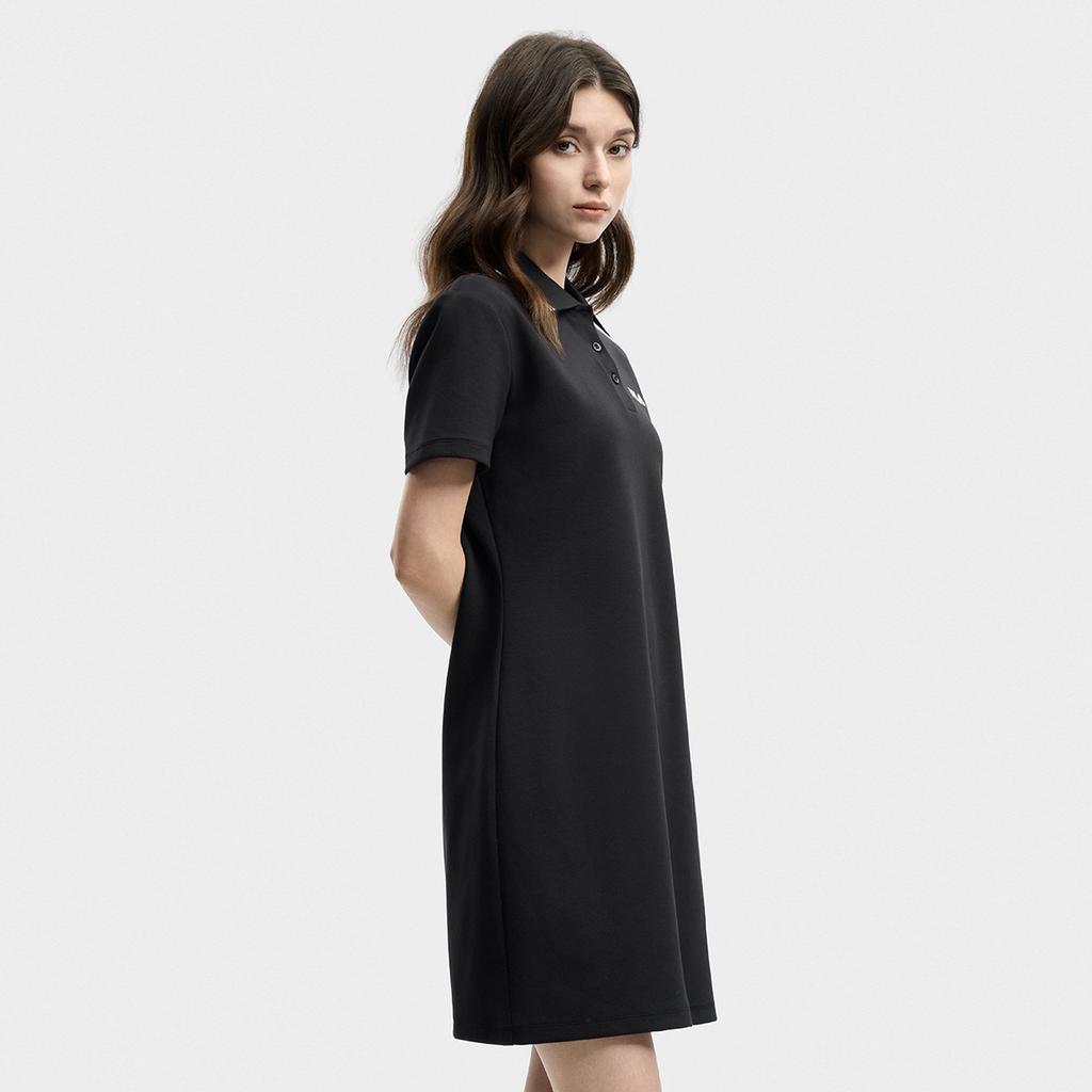 FILA Original Fashion Simple Basic Classic Retro Casual Relaxed Versatile Comfortable Polo Collar Short Sleeve Dress Women dresses Black F51W629306FBK