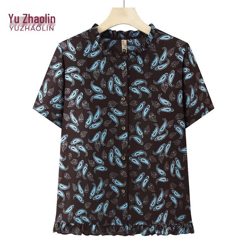 YUZHAOLIN Women s V-Neck Floral Print Short Sleeve Shirt 3XL