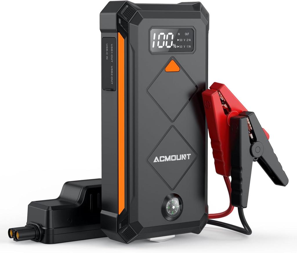 P100 Car Jump Starter 5000A Peak, 12V Portable Battery Pack for 10L Gas/8L Diesel, LED Screen & Light