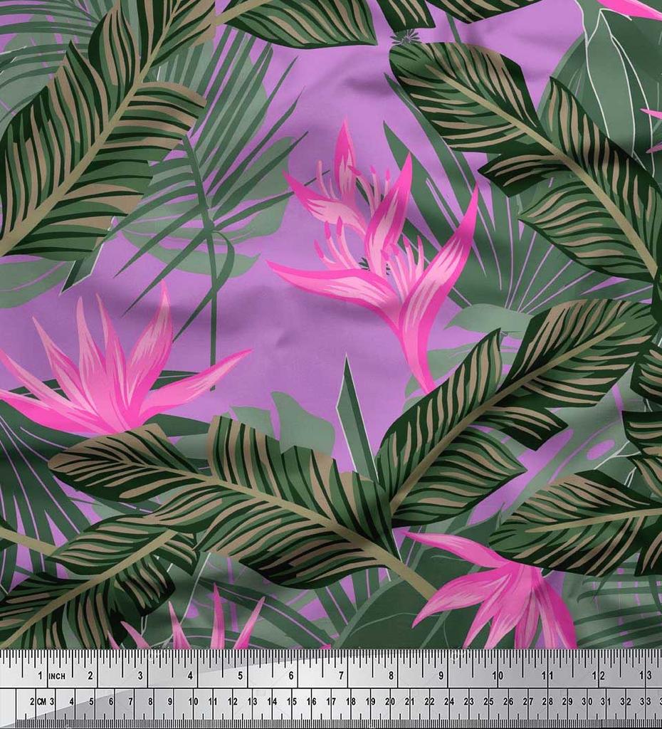 Soimoi Japan Crepe Satin Stoff Blomster & Blader Tropisk Stoff Prints etter meter 42 tommer