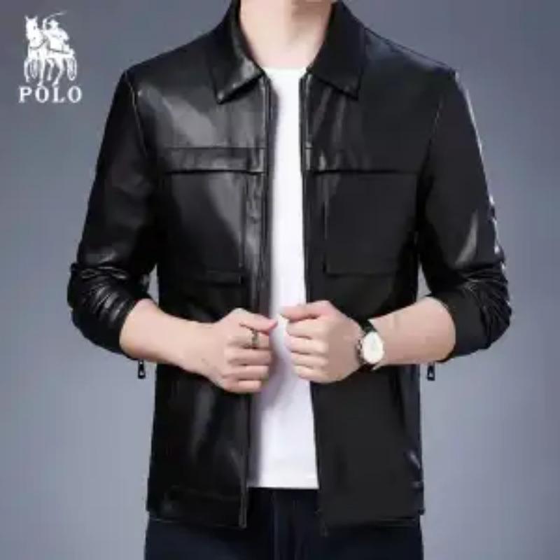 

New Leather pocket Jacket Men zipper Slim Lapel Casual Leather Jacket Thin Autumn L чёрный