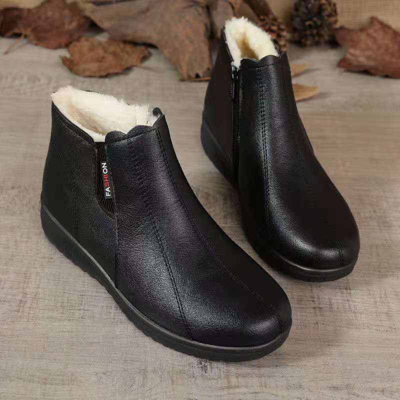 Women's Fleece Lining Boots, Side Zipper Soft Sole Platform Plush Ankle Boots, Winter Non-slip Snow Boots