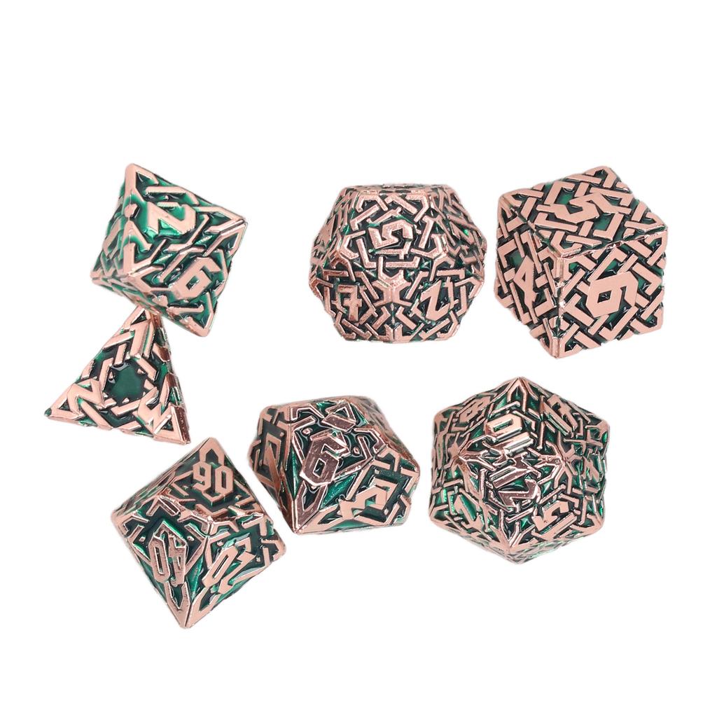 7pcs Board Game Dice Set Solid Metal Portable Engraved Funny Polyhedral Dice for Party