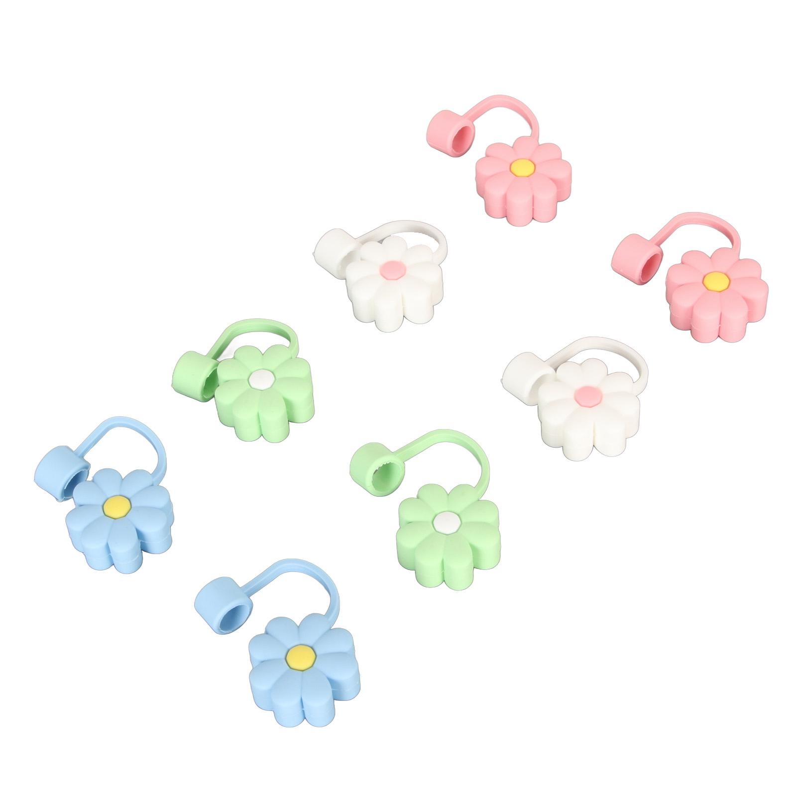 

8Pcs Straw Covers Dustproof Decorative Portable Odorless Reusable Silicone Straw Toppers for Party Shopping Home