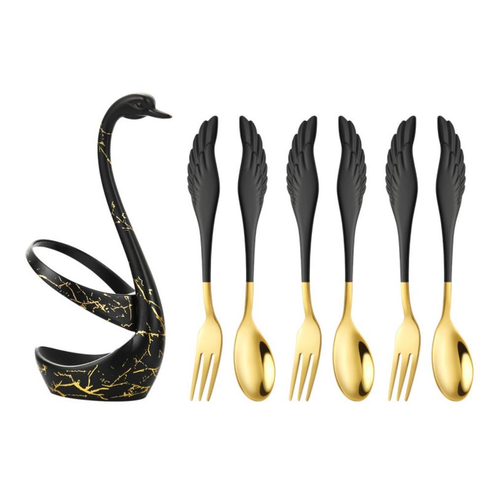 Stainless Steel Cutlery Holder Racks with Forks Spoons Dessert Forks Spoons Swan Cutlery Set Tea