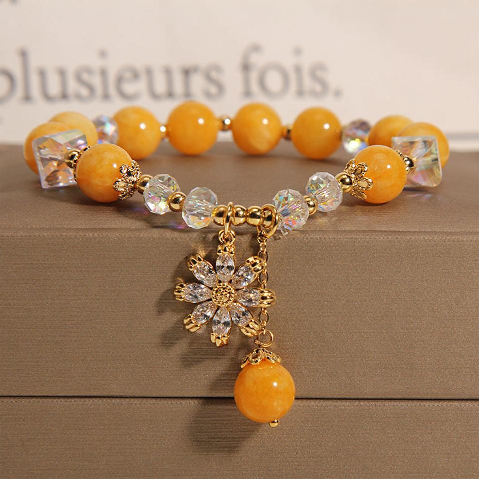 

ZAKOL Летняя Мода Сладкий Браслет с Цветком Маргаритки для Женщин Девушек Красочный Хрустальный Эластичный Браслет из Бисера Подарки с Цирконом