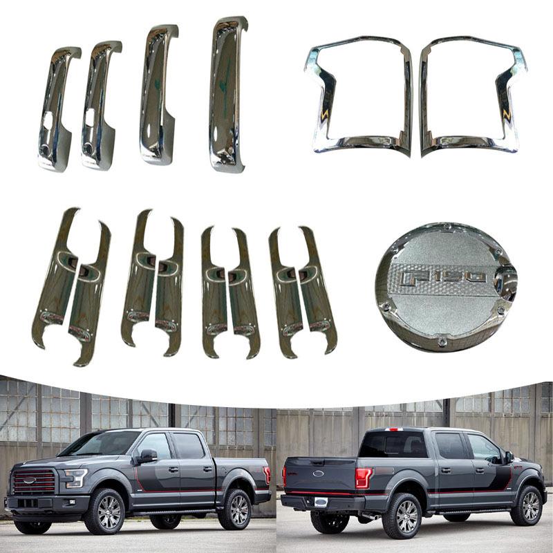 2014-2016 Ford F150 Exterior Trim Set: Rearview Mirror Cover, Door Bowl, Handle, Taillight Frame, Fuel Tank Cap