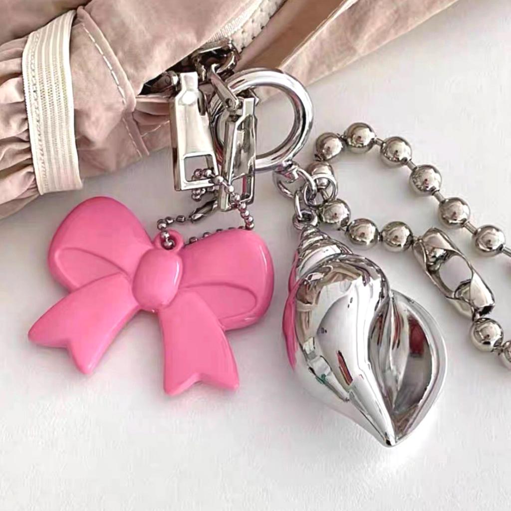 Silvery Conch Bowknot Keychain Lovely Decorations Keyring Ornament Backpack Phone Case Charm Pendant Gift for Girls Women