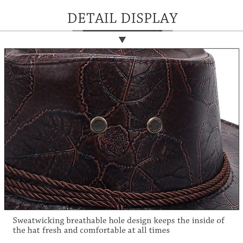 Fashion Leather Cowboy Hat Gentleman Jazz Sun Hats Outdoor Western Sun Visors Men Women