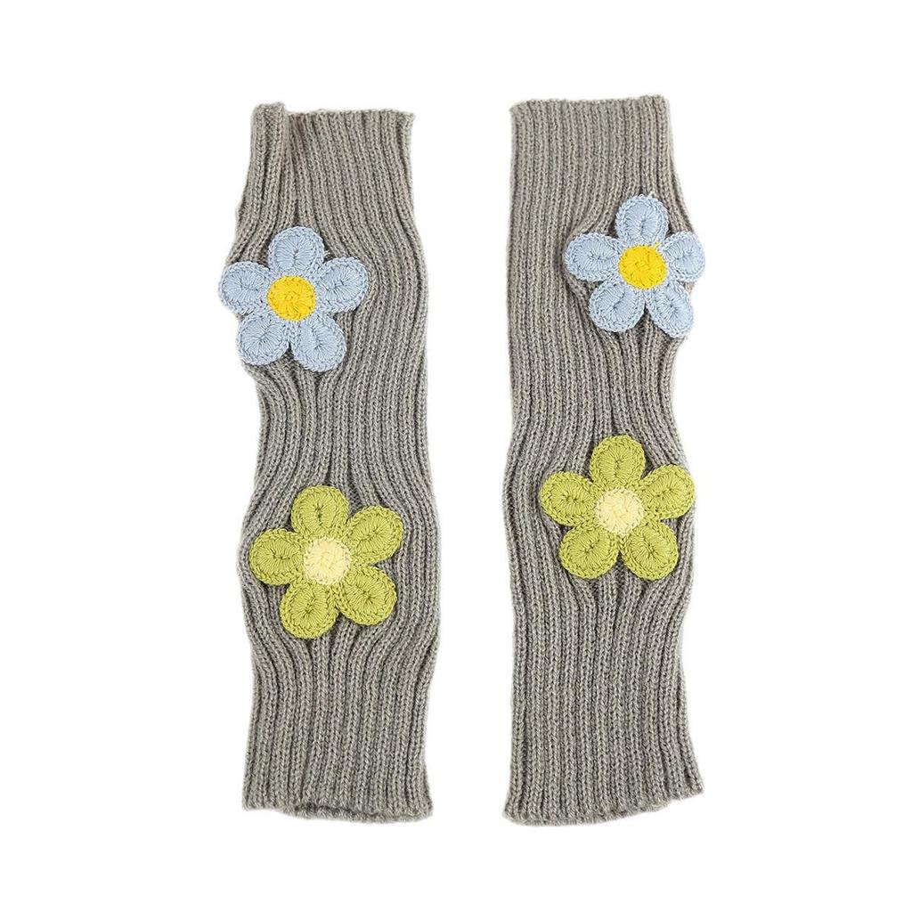 2024 College Style Ruched Fingerless Flower Gloves for Women – Autumn Winter Knitted Wool Warm Arm Sleeves