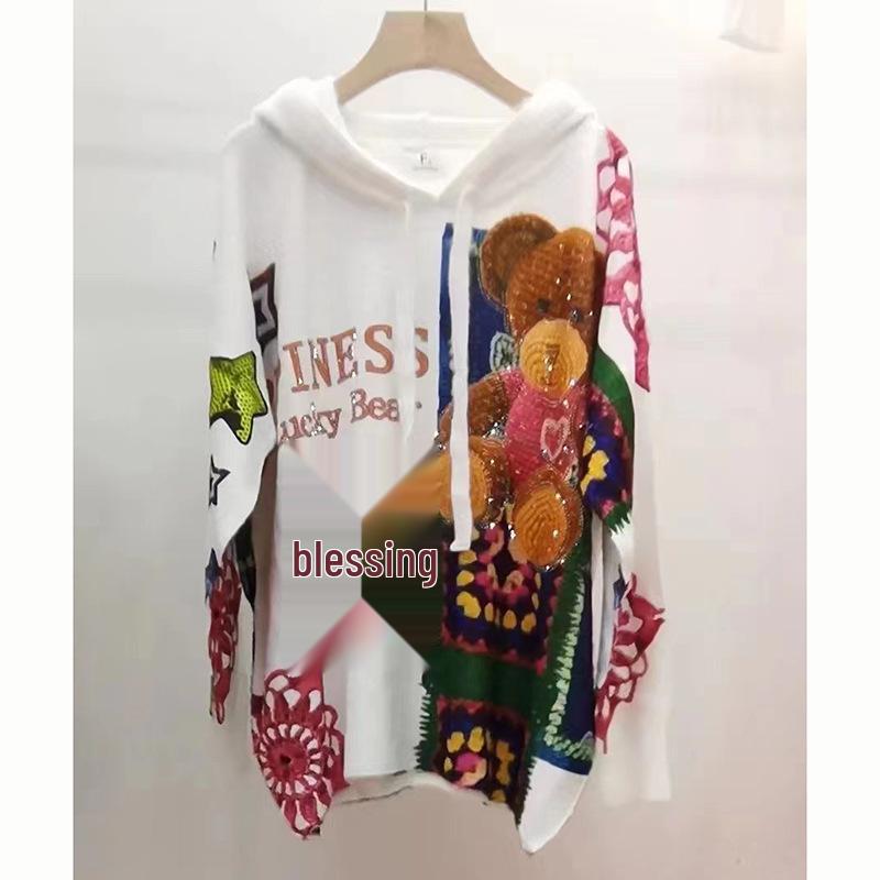 2022 Faux Mink Velvet Sweater: Women's Long Sleeve Embroidered Bear, Plus Size, Warm American Style Top.