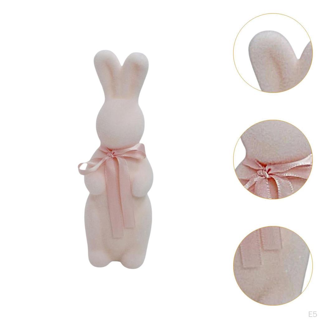 Flocked Easter Bunny Figurine Statue Sculpture with Bowknot for Indoor Desktop
