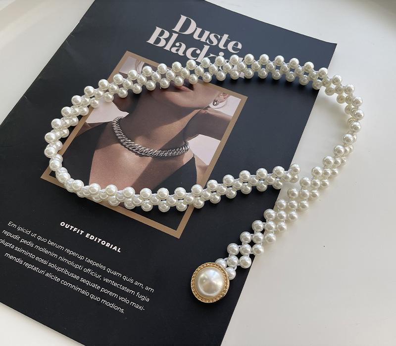 

Style Korean Elegant Pearl Waist Chain For Women With Glamorous Accents Rhinestone Gold Round