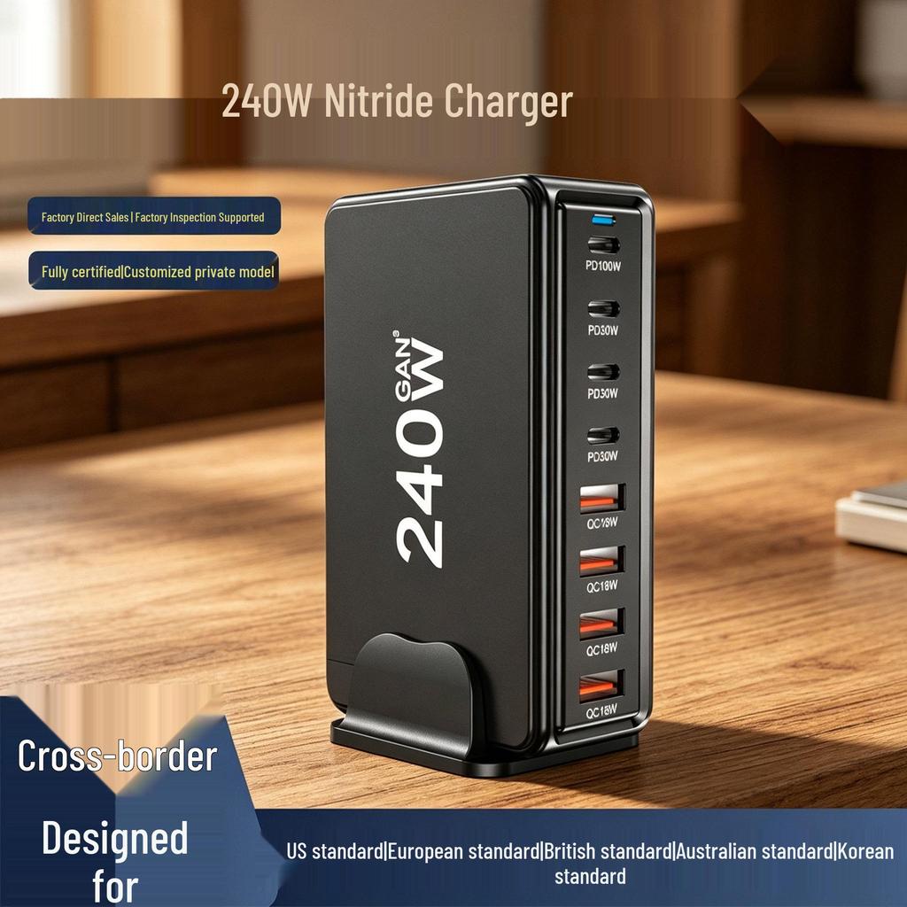 240W GaN PD Multi-Port Charger for Phones and Laptops - High Power Desktop Charging Station
