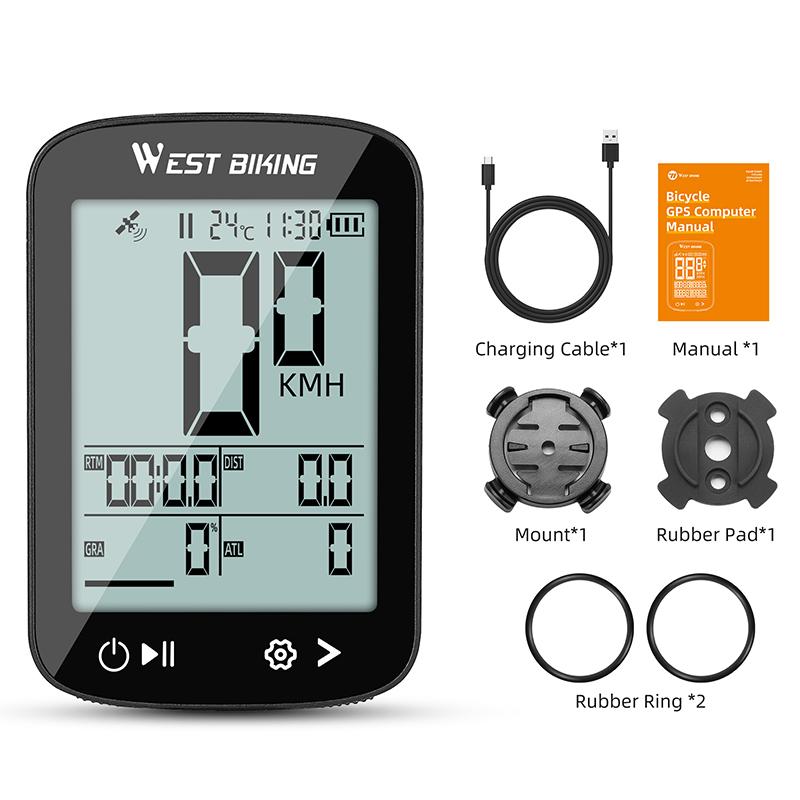 

WEST BIKING Intelligent GPS Bicycle Computer Large Screen Wireless Cycling Speedometer IPX7 Waterproof Lightweight Bike Odometer чорний
