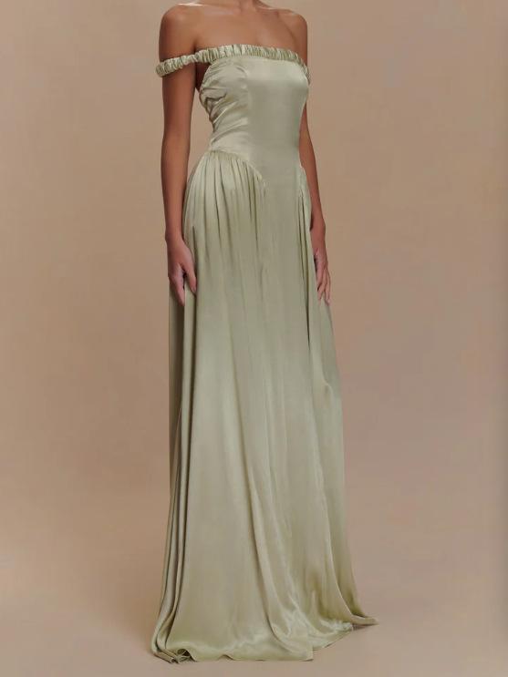 European and American Shrink Pleated Waist A Pendulum Net Color Satin Dress 2026 New High Waist Slim Dress Long Dress