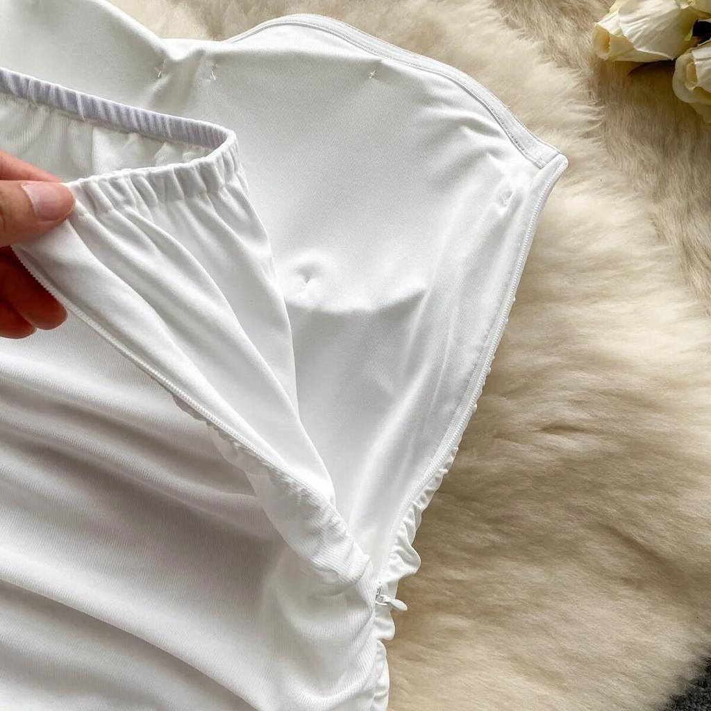 Elegante Sexy Backless Hohe Taille Rüschen Liebsten Split Kleid Fee Sommer Strand Urlaub Vestidos Schlanke Frauen Party Mini Kleid