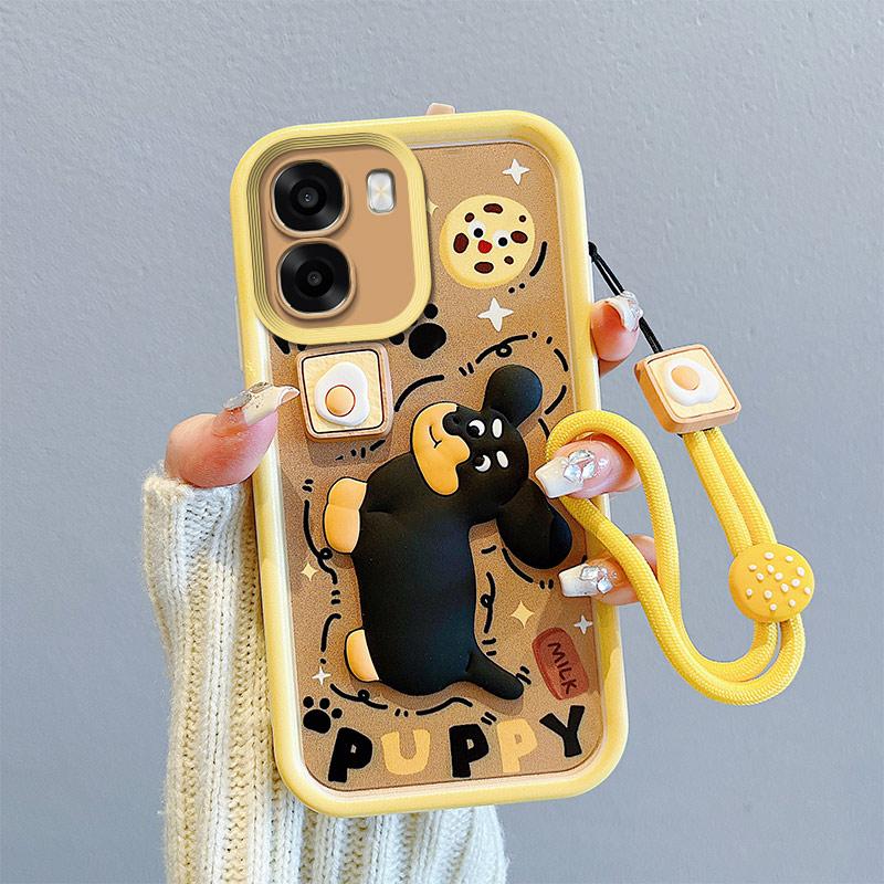 KEYSION Stoßfeste Hülle für OPPO A6x 5G mit Lanyard Weiches Silikon Niedliche 3D Cartoon-Puppe Handy-Rückseite für OPPO A6t 5G