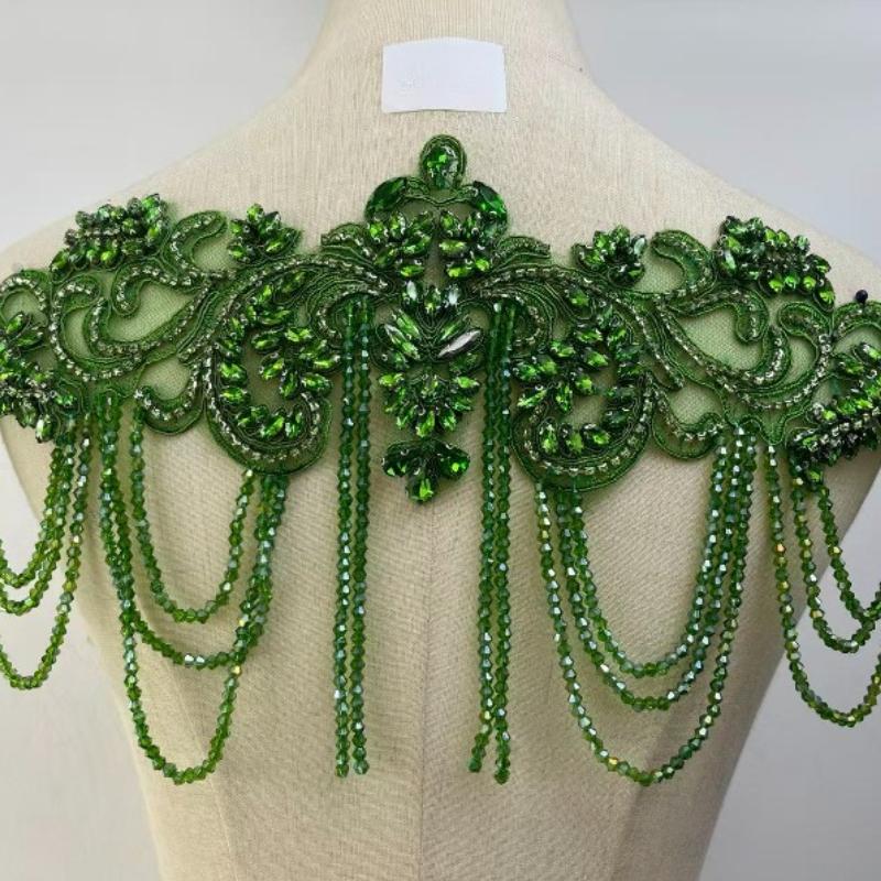 1 STÜCK Handgenähte Fransen Perlen Spitze Strass Applikationsaufnäher 26 Farben DIY Handgemacht Kleid Hochzeitskleid Bekleidungszubehör
