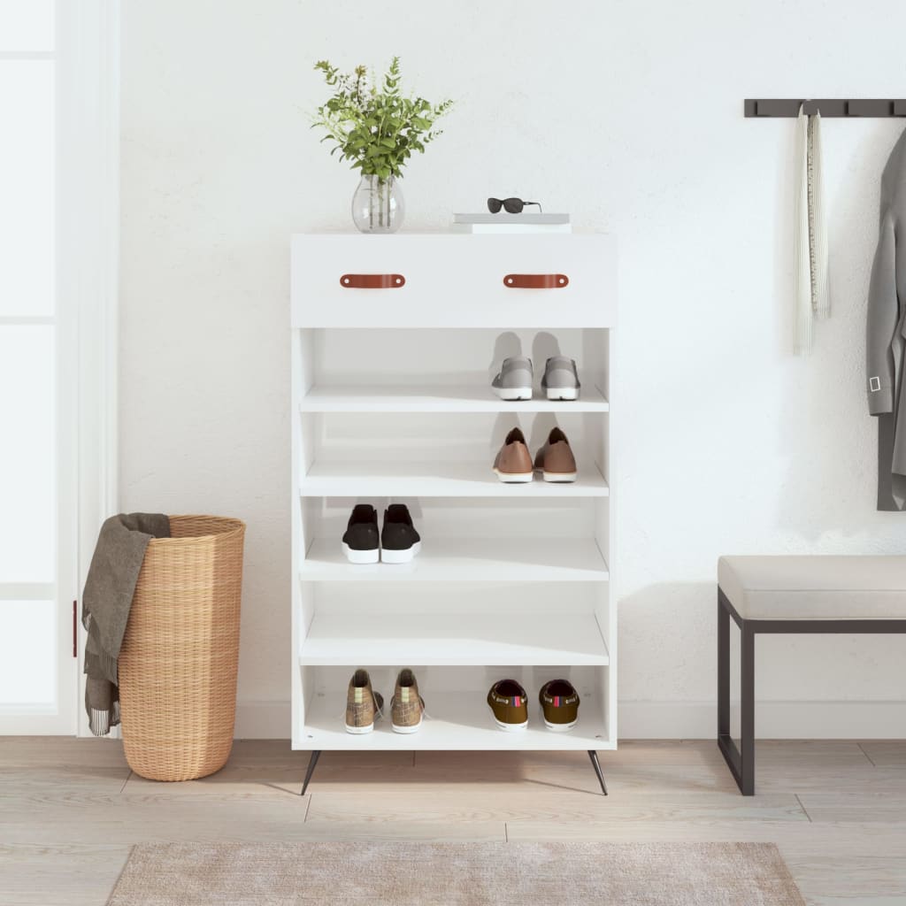 Shoe Cabinet High Gloss White 60 x 35 x 105 cm Engineered Wood