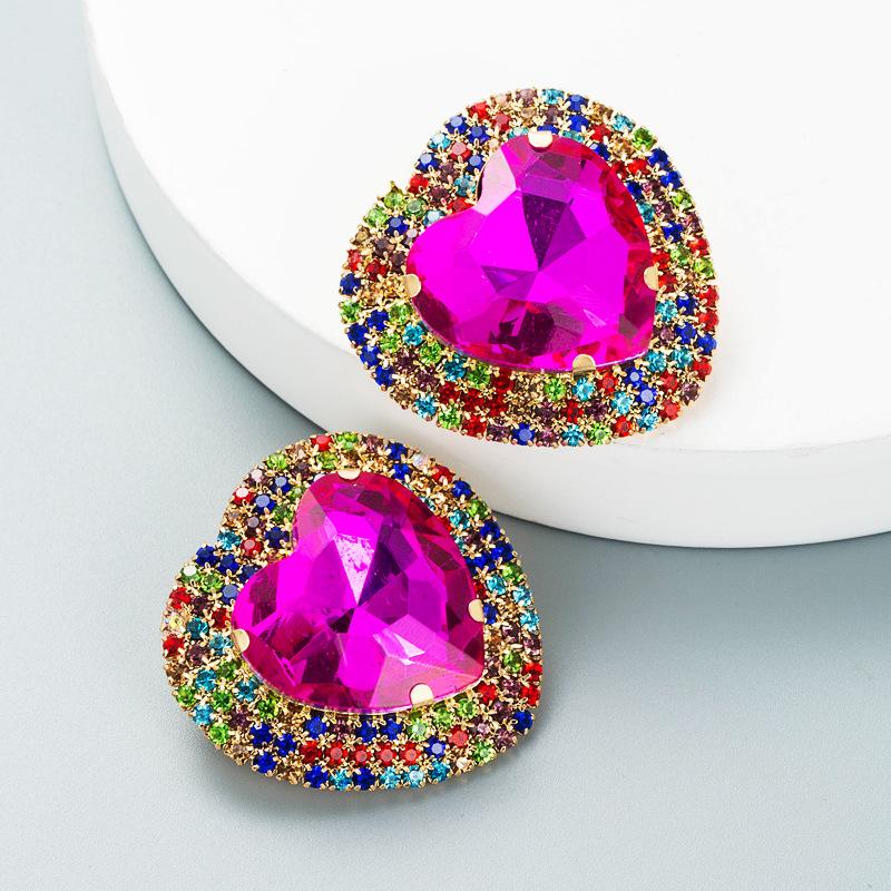 

Женские серьги-гвоздики, серьги в форме сердца из преувеличенного сплава с кристаллами, супер мигающие индивидуальные серьги OneSize розы красного