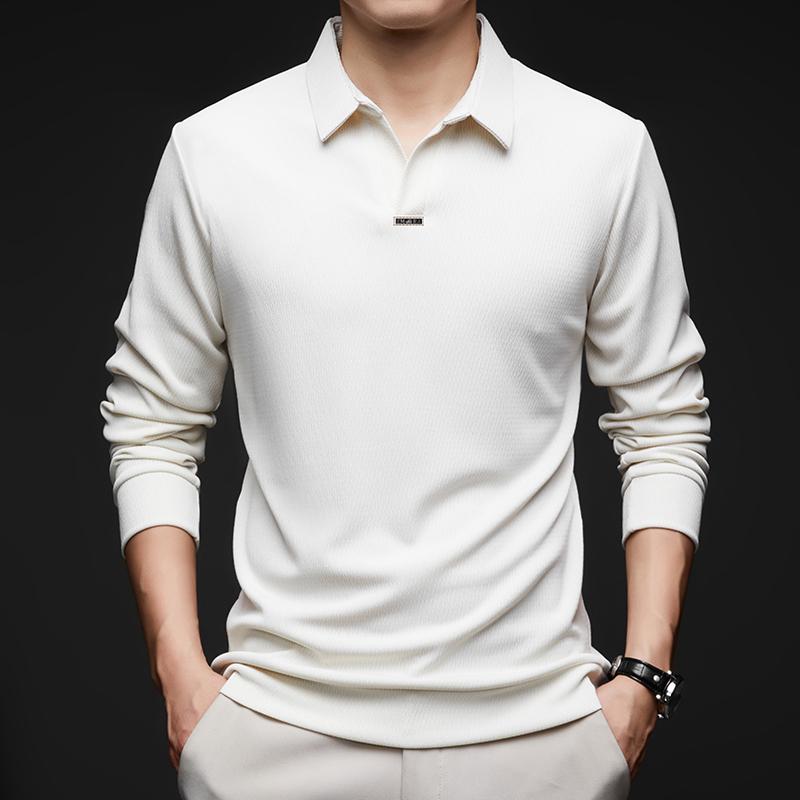Men's Spring Autumn New Designer High End Brand Scissor Lapel Long Sleeve Polo Shirt Casual Lapel Comfort T-Shirt Men's Clothing