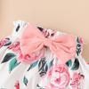 Summer Baby Girl Floral Outfit: Lettered Flutter Sleeve Bodysuit & Bowknot Flower Shorts Set