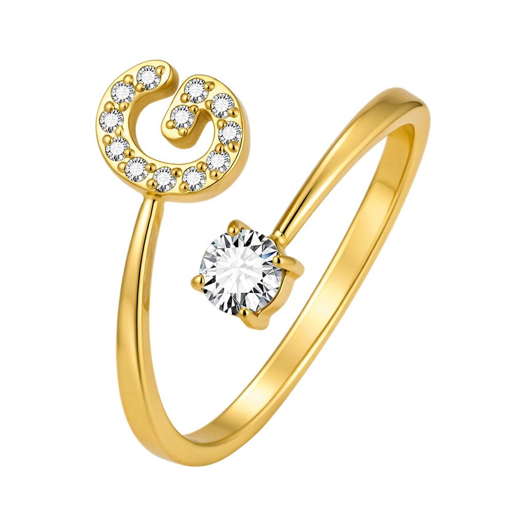 Chic Zircon Initial A-Z Letter Rings for Women Girls Adjustable Opening Ring Name Alphabet Female Wedding Fashion Jewelry Gift