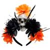 Halloween Party Skull Headpiece With Punk Flower Decors Comfortable Hairband For Adult Costume Event Gathering Headwear