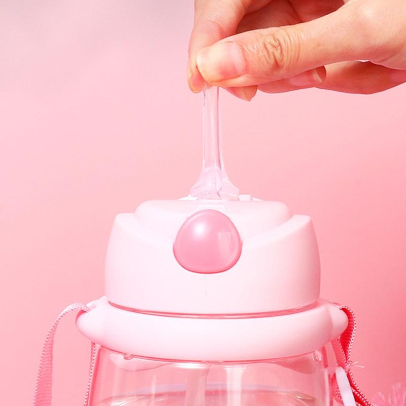 Kids Children School Drinking Water Straw Bottle Cartoon Bunny Straw Baby Cup with Shoulder Strap Water Bottle