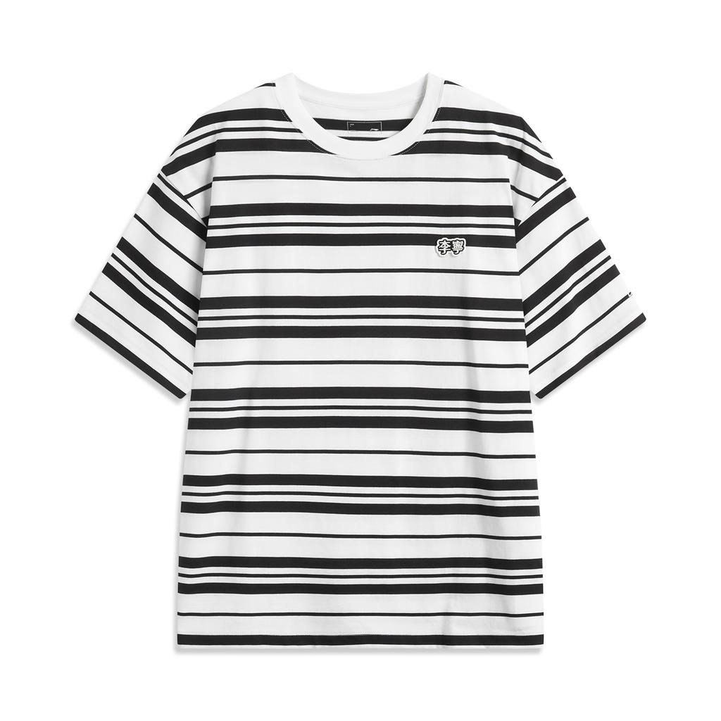 Li Ning Sports Lifestyle Series High Street American Vintage Casual Simple Striped Round Neck Pullover Short Sleeve T-Shirt Men Tops ATSV515-4