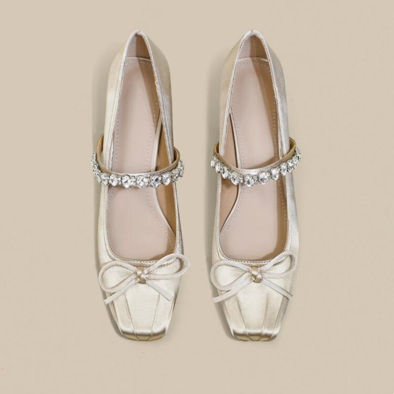Fashion Hot Selling 2025 New Chinese Style Ballet Flats Crystal Embellished Mary Janes Square Toe High Heels Single Shoes for Dresses