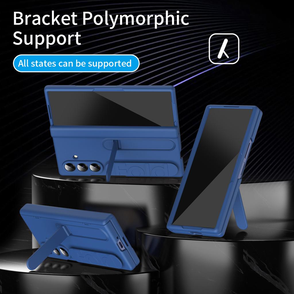 For Samsung Galaxy Z Fold7 5G Case with Tempered Glass Film Silicone Wristband Kickstand PC Phone Cover