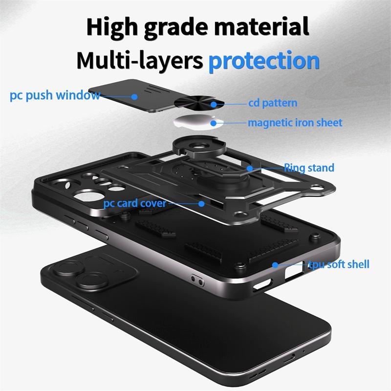 Armor Funda For Oppo Reno 14 Pro 14F 5G Case Slide Camera Protection Ring Holder Phone Cover Reno14 F 14pro 5G Shockproof Coque