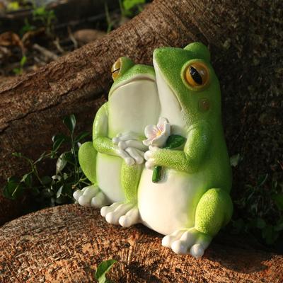 1 Stück entzückende Frosch-Paar-Statue - Skurrile Gartendekoration für Hof, Rasen, Veranda, Balkon, Terrasse Außenbereich - Handgefertigt,