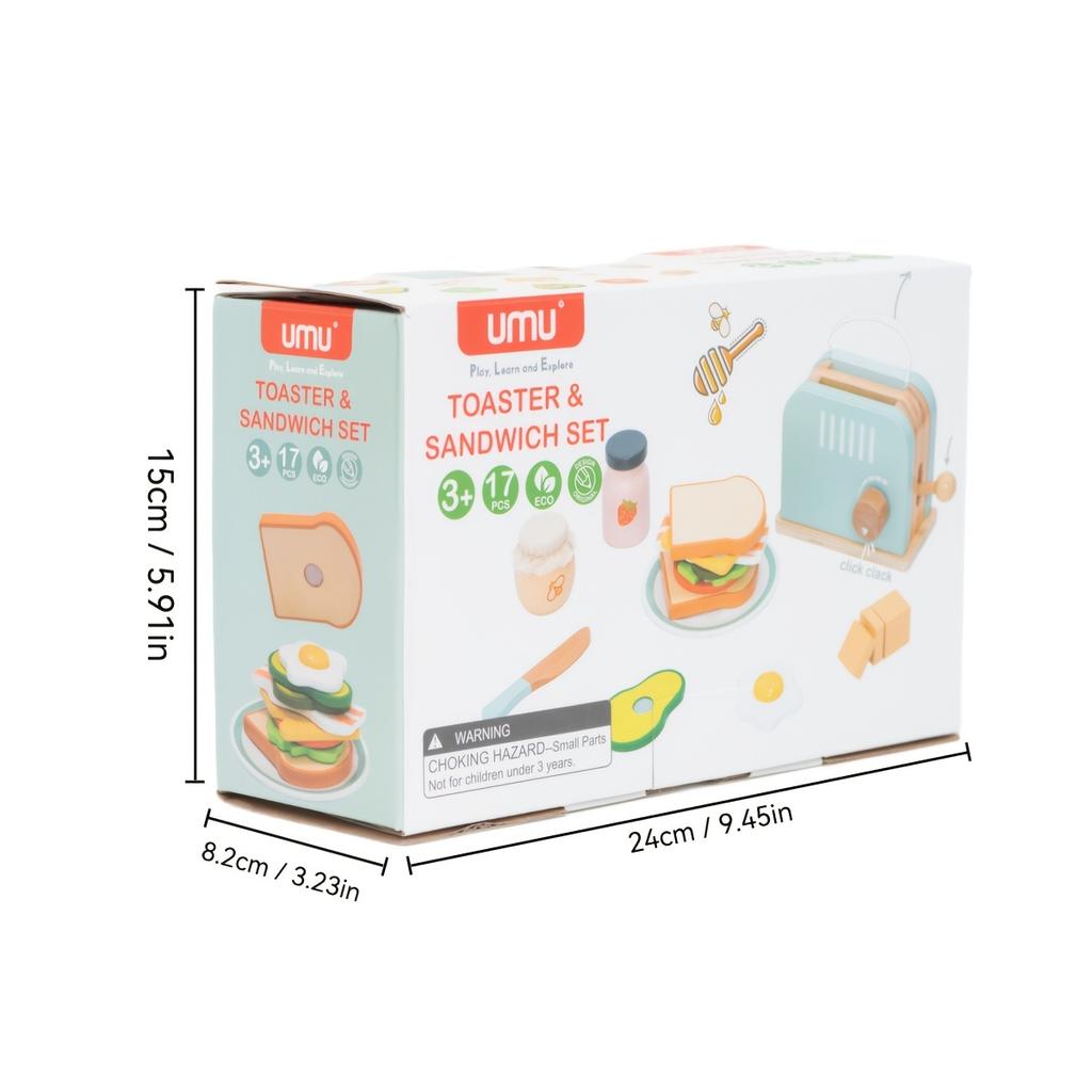 Wooden PopUp Toaster Toy Set,Playhouse Breakfast, Sandwich Set for Pretend Kitchen Role Play Toys for Boys And Girls Aged 3 to 6,Perfect for Christmas