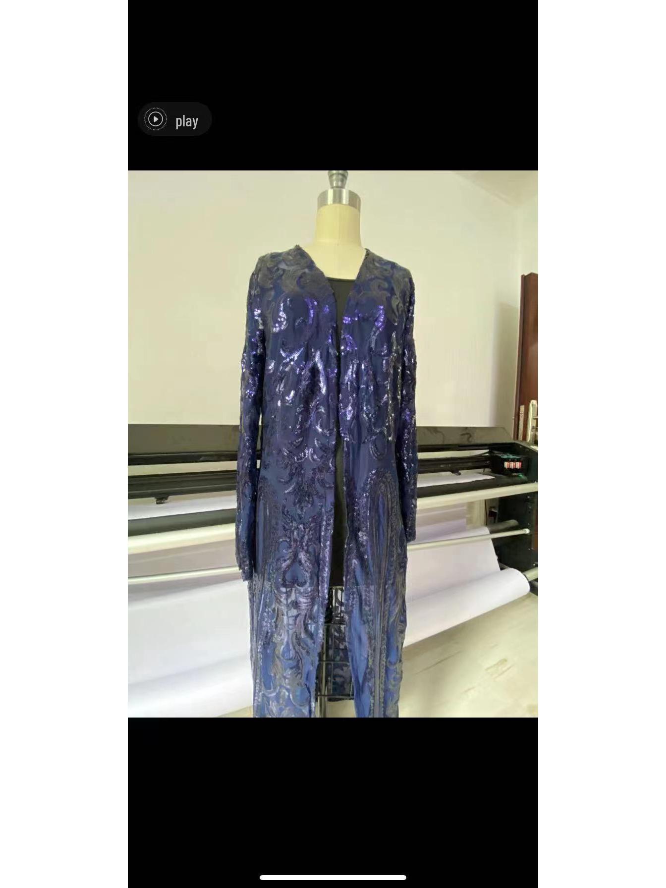 

Европейский и американский кардиган с длинным рукавом, из сетки с пайетками и бисером 5XL