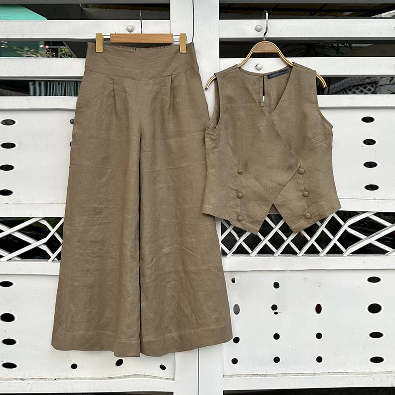 

ZANZEA Женские повседневные однотонные свободные топы без рукавов с v-образным вырезом и широкими брюками S хаки