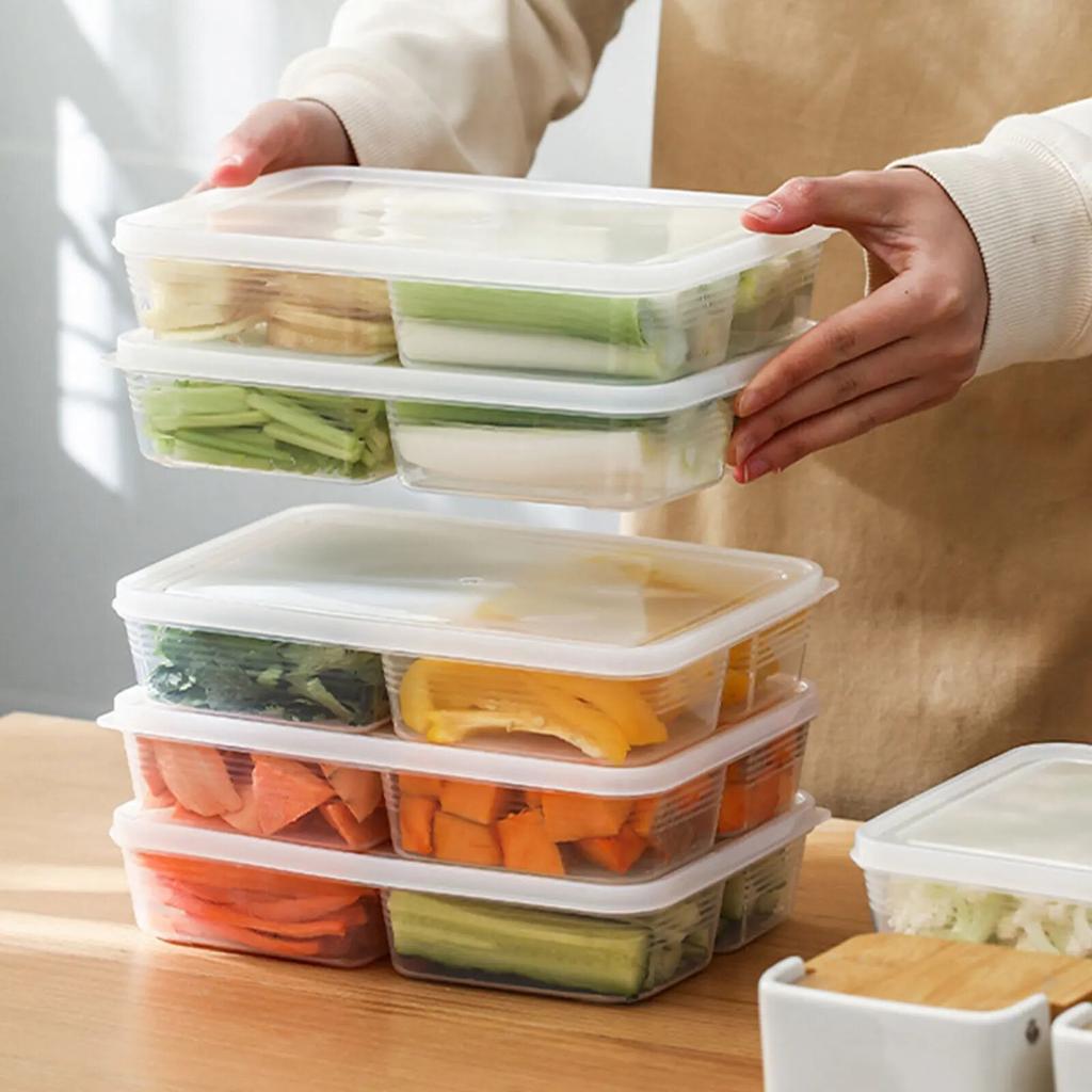 4-Compartment Food Containers For Meats & Vegetable With Lids Reusable Clear Snack Storage Box Kichen Tools Fresh-keeping Box