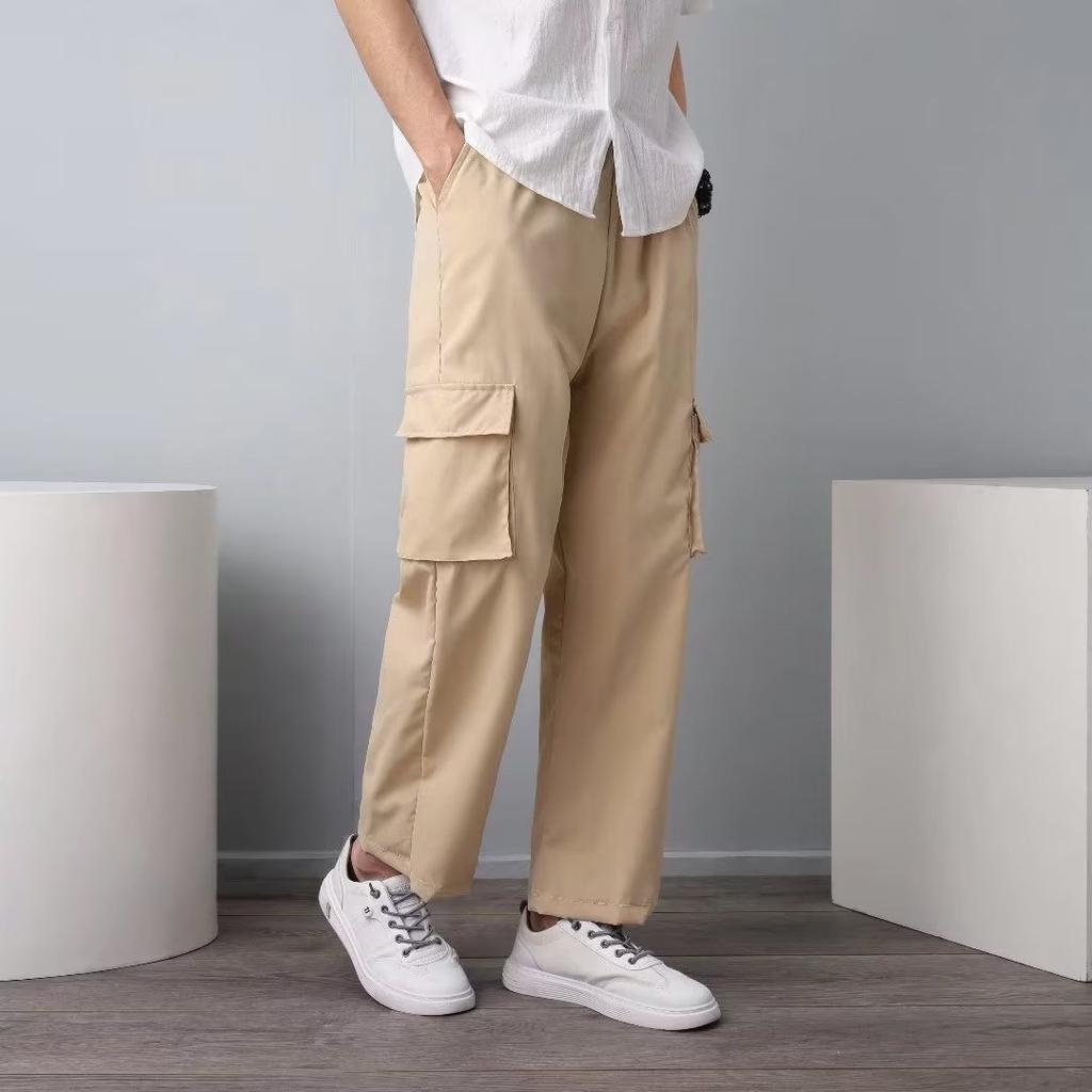 Overalls Men's Summer Korean Version of Trendy Loose Large-size Casual Men's Pants Solid Color Nine-point Straight-leg Pants
