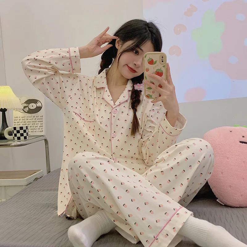 Spring and Autumn New Ladies Love Sweet Wind Pajamas Homewear Set Girls Senior Sense of Long-Sleeved Pajamas Student Pajamas Set