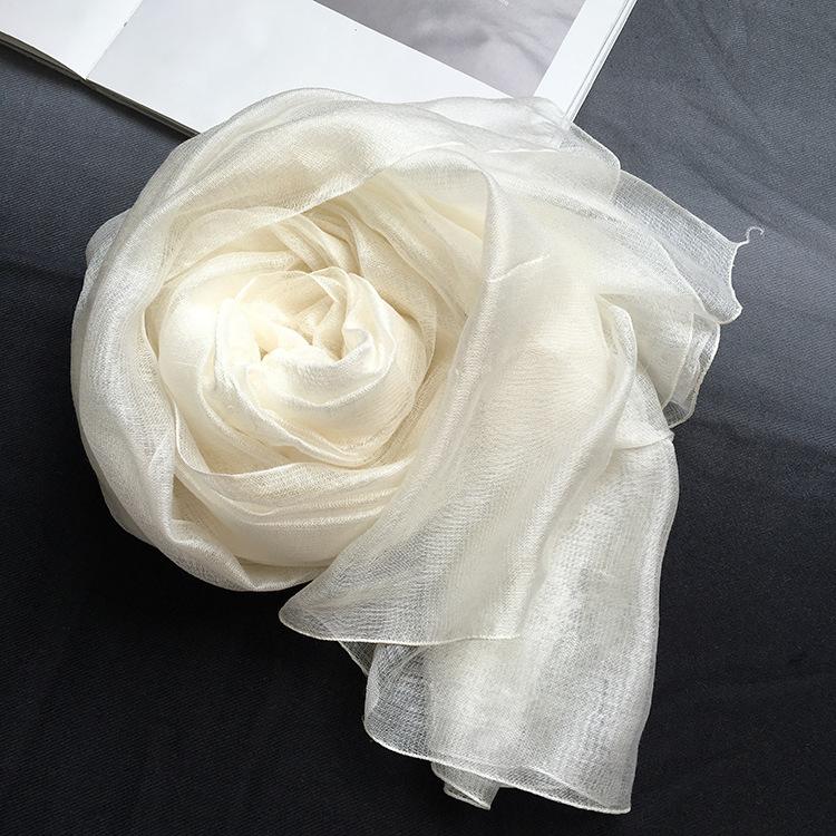 Popular Flax Plant Dyed White Scarf Summer Sunscreen Silk Silk Scarf Solid Color Cotton And Linen Shawl