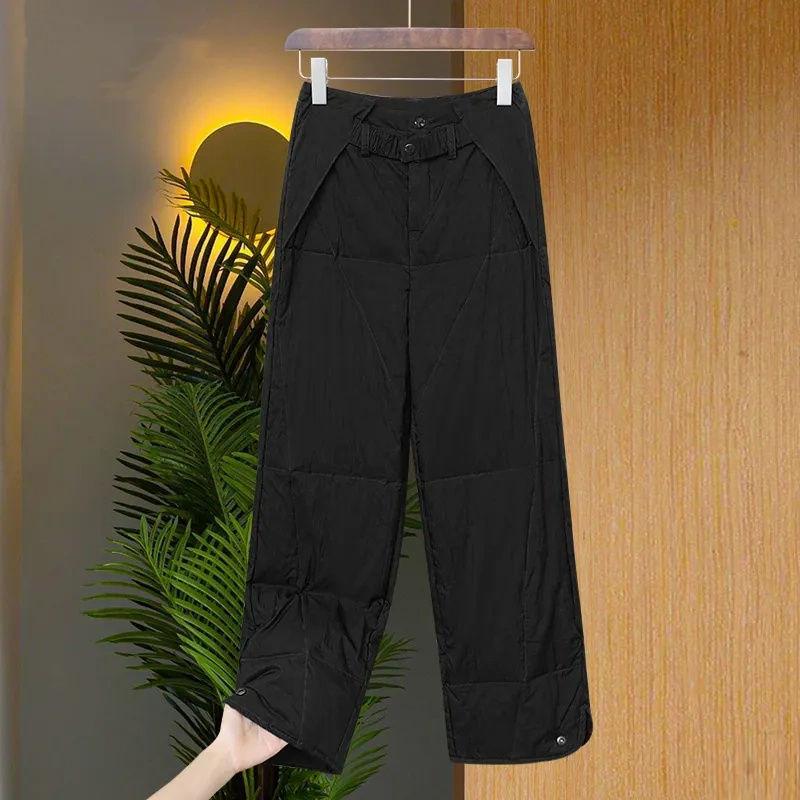 

2024 Новые брюки из хлопка с высокой талией, женские зимние теплые утолщенные ветрозащитные брюки из хлопка 3XL чёрный