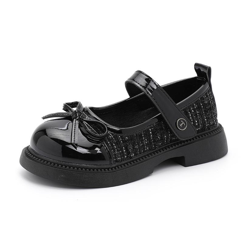 Girls' small leather shoes 2025 spring and autumn new middle-aged and older children's small fragrant wind soft sole black performance single shoes c