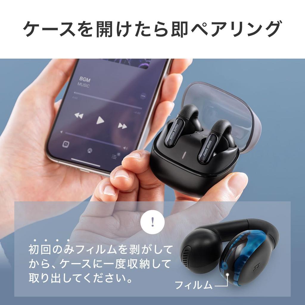 Sanwa Direct Bluetooth Earphones with Ear Open IPX4 Noise Cancellation for AI and Noise Cancellation 400-BTTWS6 Cuffs, Ear, Waterproof, Calls,