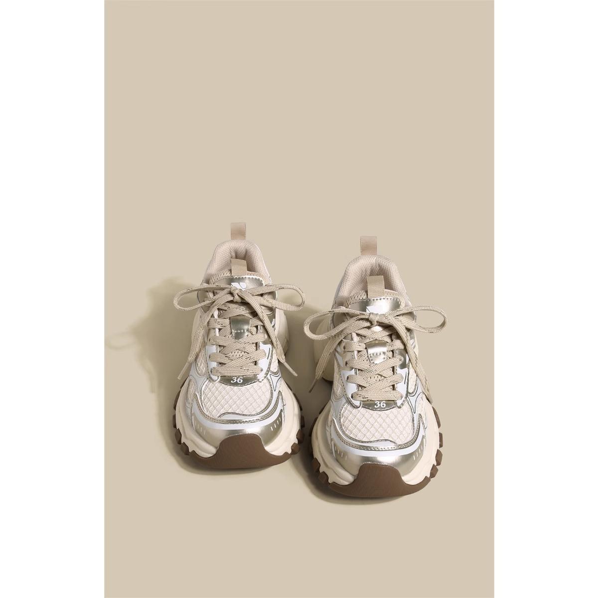 

Серебряные настоящие кожаные громоздкие кроссовки женские новые весенне-осенние в гонконгском стиле Heavy Industry с толстой подошвой Elevator Wild Leisure Sneaker 40 шампанского