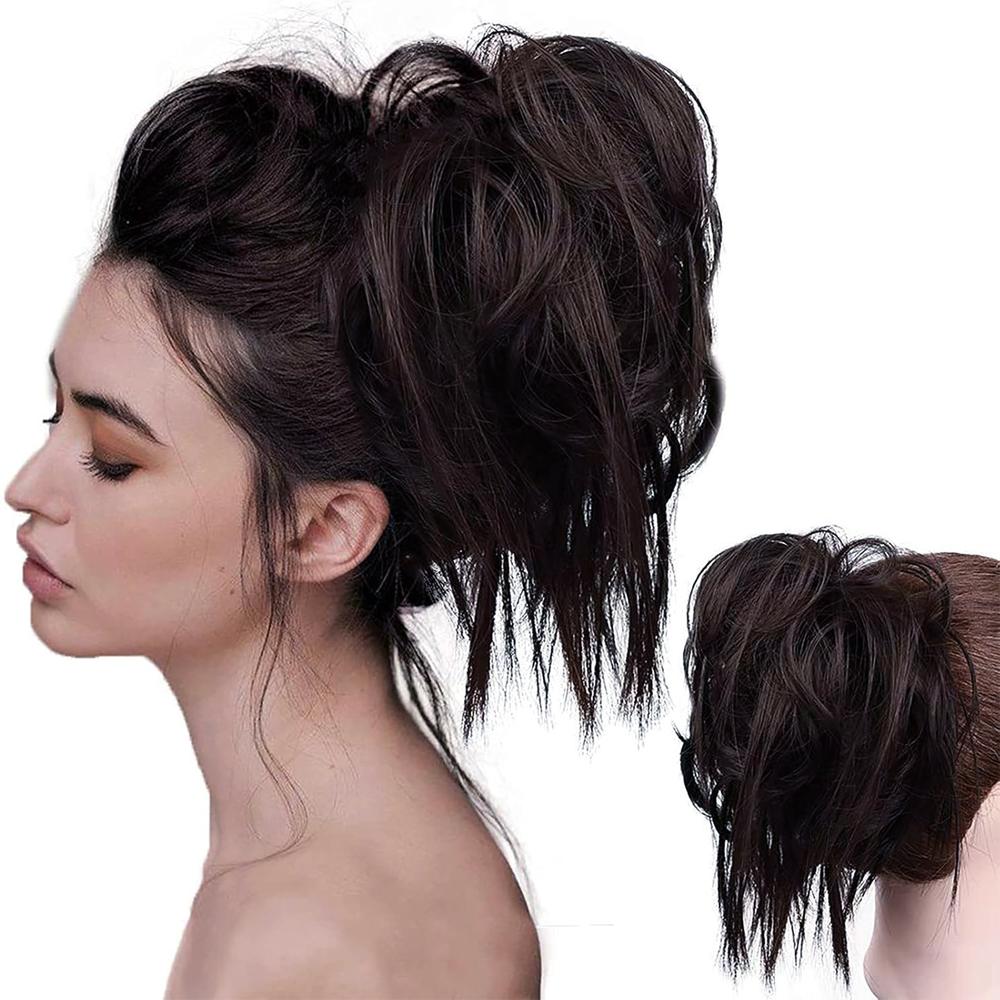 Tousled Updo Messy Bun Ponytail With Elastic Rubber Band Synthetic Scrunchies Hairpieces for Women